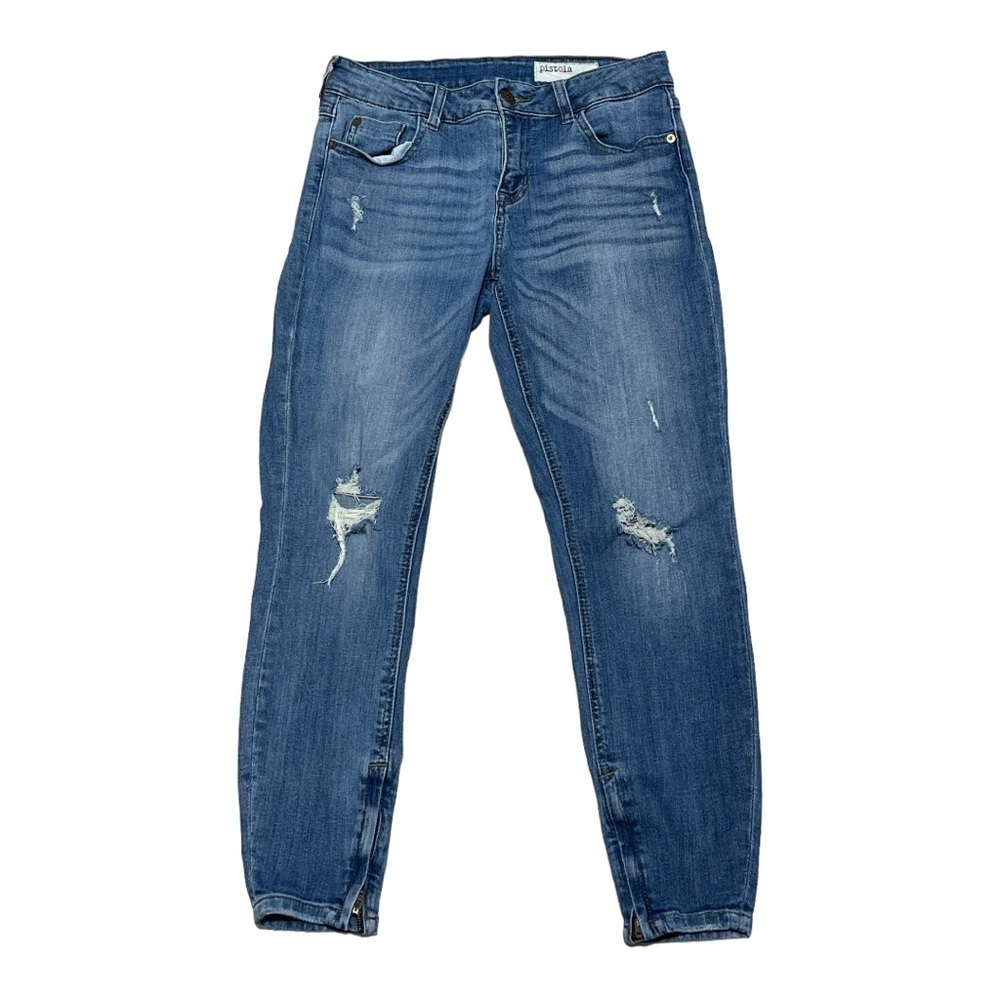 Pistola Blue Distressed Ankle Zip Size 28‎